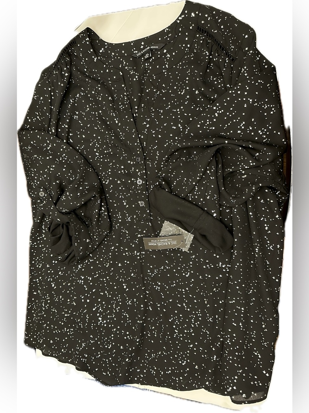 Black Star-Print Button Front Blouse*Sz~2X*Zac & Rachel*BNWT’S